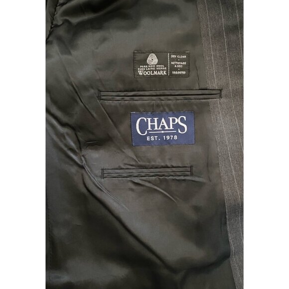 Chaps Mens 2 Piece Gray Pinstriped Suit Sz 46L Jacket 40 x 32 Pleated & Cuffed - Picture 11 of 16